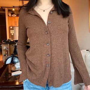 MNG Button Up Blouse Brown Size Medium